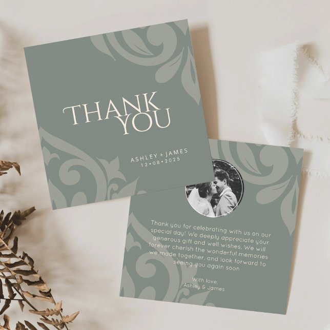 Tarjeta De Agradecimiento Boda de fotografía elegante de Olive termal clásic (Subido por el creador)