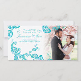 Tarjeta De Agradecimiento Boda de fotografía elegante de turquesa floral Pea