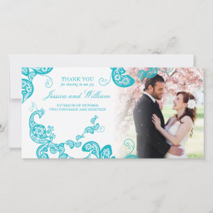 Tarjeta De Agradecimiento Boda de fotografía elegante de turquesa floral Pea