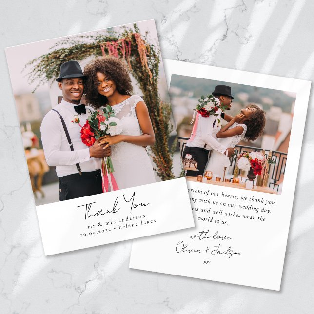 Tarjeta De Agradecimiento Boda de fotografía estética manuscrita (Subido por el creador)