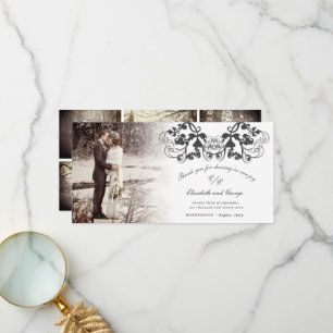 Tarjeta De Agradecimiento Boda de fotografía floral Black Vintage Damask Flo