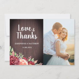 Tarjeta De Agradecimiento Boda de fotografía floral de color de borgoña ruso