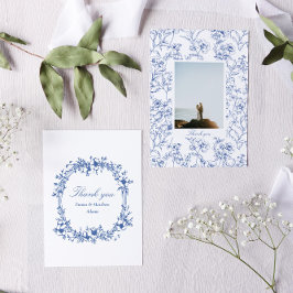 Tarjeta De Agradecimiento Boda de fotografía floral de la serie azul Chinois