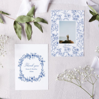Tarjeta De Agradecimiento Boda de fotografía floral de la serie azul Chinois