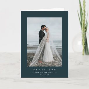 Tarjeta De Agradecimiento Boda de fotografía individual ultramínimo y verde 