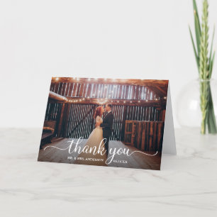 Tarjeta De Agradecimiento Boda de fotografía moderna de caligrafía rusa