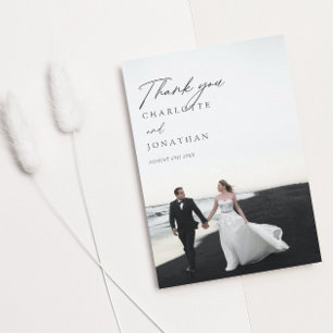 Tarjeta De Agradecimiento Boda de fotografía moderna en blanco y negro