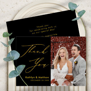 Tarjeta De Agradecimiento Boda de fotografía moderno con estilo de escritura
