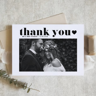 Tarjeta De Agradecimiento Boda de fotografía negrita de la tipografía de Bla