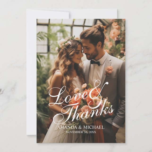 Tarjeta De Agradecimiento boda de fotografía Personalizado de 'Amor y Gracia (Anverso)