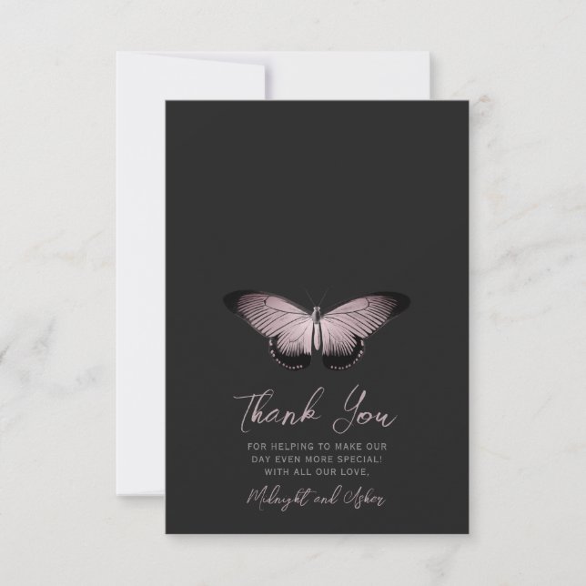 Tarjeta De Agradecimiento Boda de fotografía por mariposa gótica (Anverso)