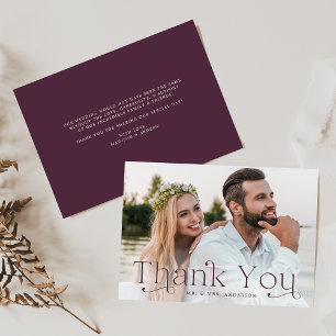 Tarjeta De Agradecimiento Boda de fotografía púrpura de elegancia clásica