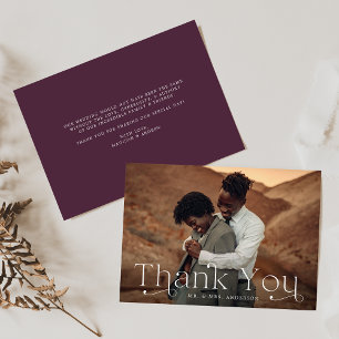 Tarjeta De Agradecimiento Boda de fotografía púrpura de elegancia clásica
