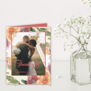 Tarjeta De Agradecimiento Boda de fotografía romántica floral doblado