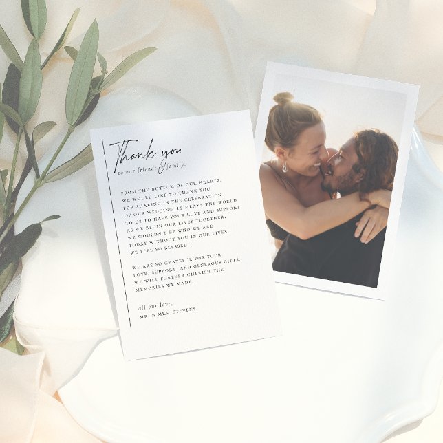 Tarjeta De Agradecimiento Boda de fotografía romántica simple, moderna y Min (Subido por el creador)