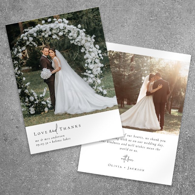 Tarjeta De Agradecimiento Boda de fotografía romántico con guión elegante (Subido por el creador)