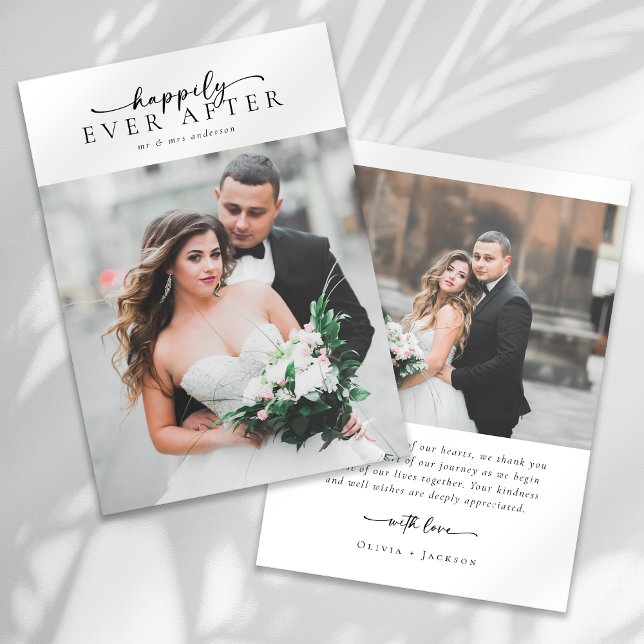 Tarjeta De Agradecimiento Boda de fotografía romántico con guión elegante (Subido por el creador)