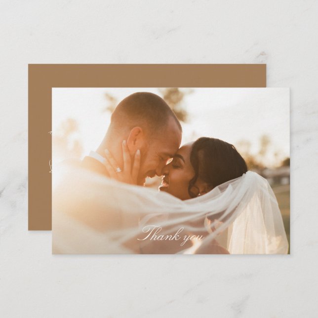 Tarjeta De Agradecimiento Boda de fotografía romántico dorado (Anverso / Reverso)
