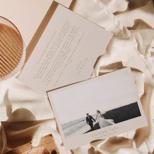 Tarjeta De Agradecimiento Boda de fotografía romántico horizontal de oro clá