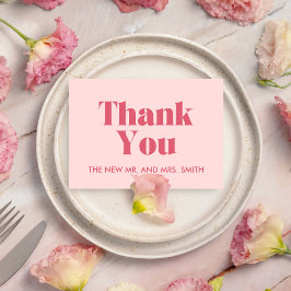 Tarjeta De Agradecimiento Boda de fotografía rosa-moderna de Moda retro