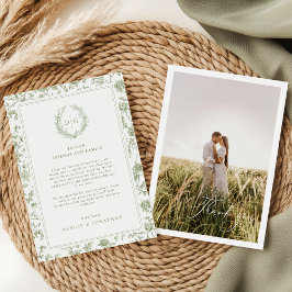 Tarjeta De Agradecimiento Boda de fotografía Sage Green Chinoiserie