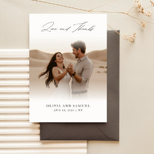 Tarjeta De Agradecimiento Boda de fotografía simple con escritura caligráfic