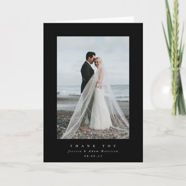 Tarjeta De Agradecimiento Boda de fotografía simple ultracomunitario negro (Anverso)