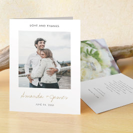 Tarjeta De Agradecimiento Boda de fotografía simple y moderna en negro y oro