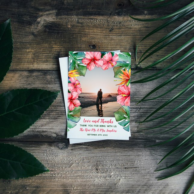 Tarjeta De Agradecimiento Boda de fotografía tropical de Hibiscus Rosa (Subido por el creador)
