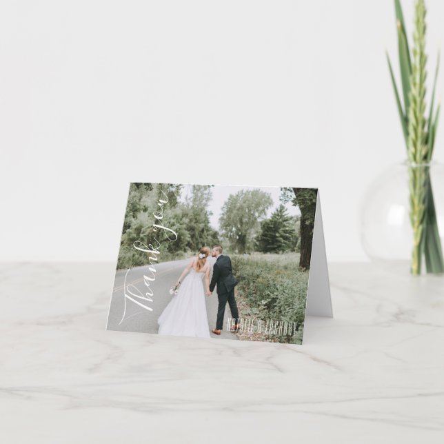 Tarjeta De Agradecimiento Boda de fotografía única caligrafía Gracias (Anverso)