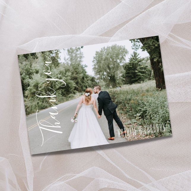 Tarjeta De Agradecimiento Boda de fotografía única caligrafía Gracias (Subido por el creador)