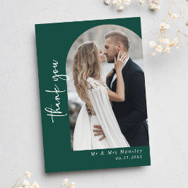 Tarjeta De Agradecimiento Boda de fotografía verde de la esmeralda moderna