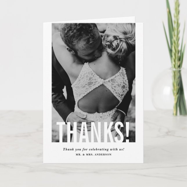 Tarjeta De Agradecimiento Boda de fotografía vertical de corte moderno super (Anverso)