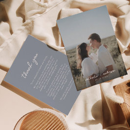 Tarjeta De Agradecimiento Boda de fotografías azul turbulento con guión simp