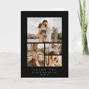 Tarjeta De Agradecimiento Boda de fotografías Black Elegant Minimal 4