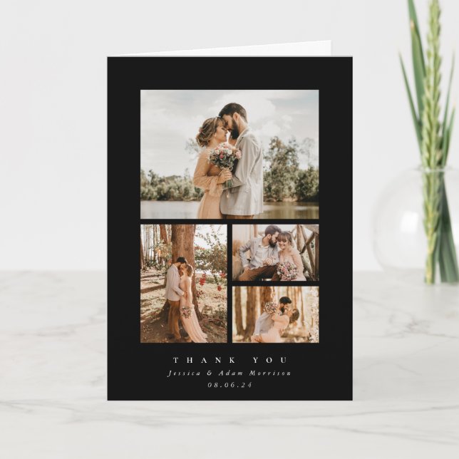 Tarjeta De Agradecimiento Boda de fotografías Black Elegant Minimal 4 (Anverso)