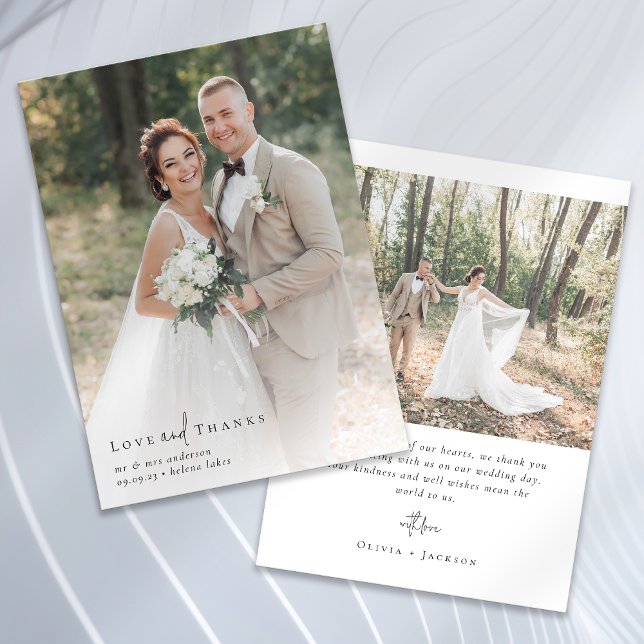 Tarjeta De Agradecimiento Boda de fotografías completas de guión elegante (Subido por el creador)