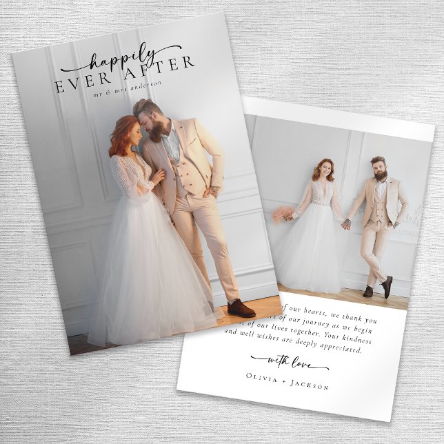 Tarjeta De Agradecimiento Boda de fotografías completas de guión elegante (Subido por el creador)