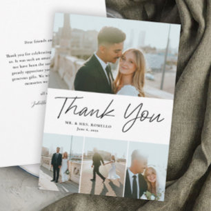 Tarjeta De Agradecimiento Boda de fotografías de escritura moderna simple 4