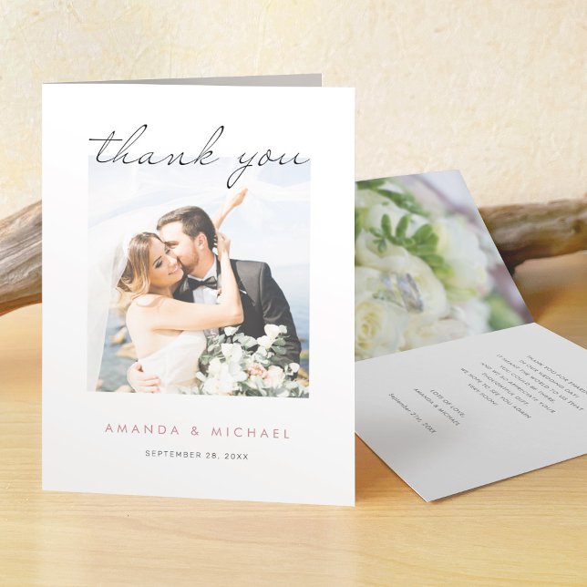 Tarjeta De Agradecimiento Boda de fotografías de escritura moderna y sencill (Subido por el creador)