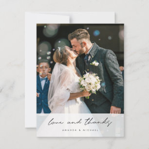 Tarjeta De Agradecimiento Boda de fotografías de escritura negra simple y el