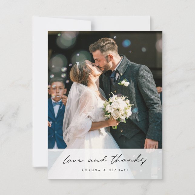 Tarjeta De Agradecimiento Boda de fotografías de escritura negra simple y el (Anverso)