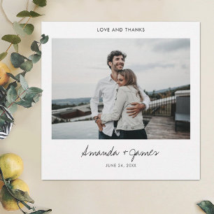 Tarjeta De Agradecimiento Boda de fotografías de escritura negra simple y mo