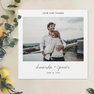 Tarjeta De Agradecimiento Boda de fotografías de escritura verde moderno y s