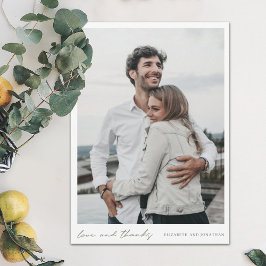 Tarjeta De Agradecimiento Boda de fotografías de escritura verde simple y mo