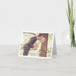 Tarjeta De Agradecimiento Boda de fotografías de estilo negro clásico sencil
