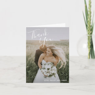 Tarjeta De Agradecimiento Boda de fotografías de guiones simples y elegantes