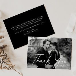 Tarjeta De Agradecimiento Boda de fotografías en negro con guión asual