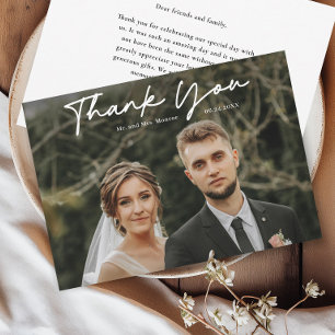 Tarjeta De Agradecimiento Boda de fotografías manuscritas simples