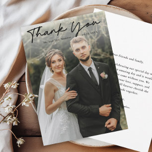 Tarjeta De Agradecimiento Boda de fotografías manuscritas simples